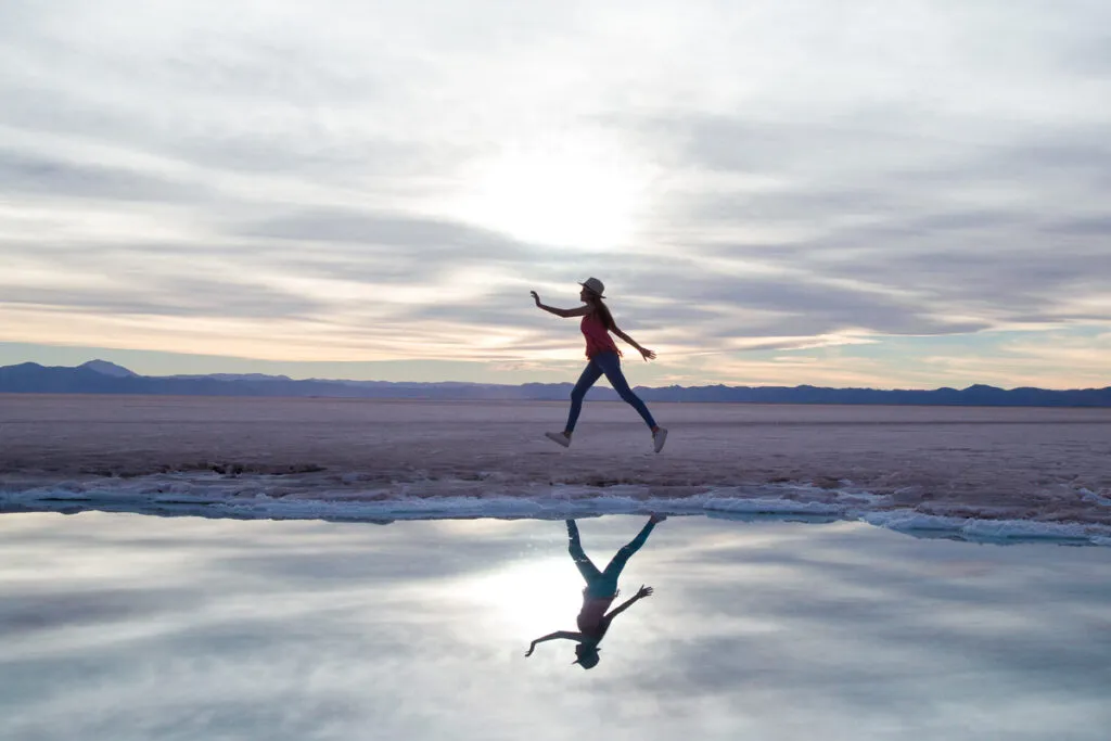 Women jumping in great salts in jujuy 