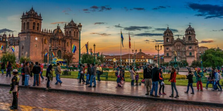 View of cusco city center at sunset