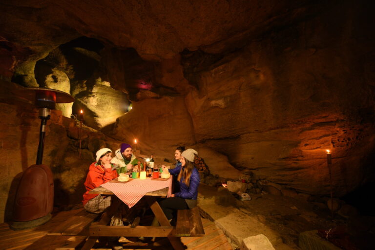 Enjoying of lunch in a Techuelche Cave located in El Calafate