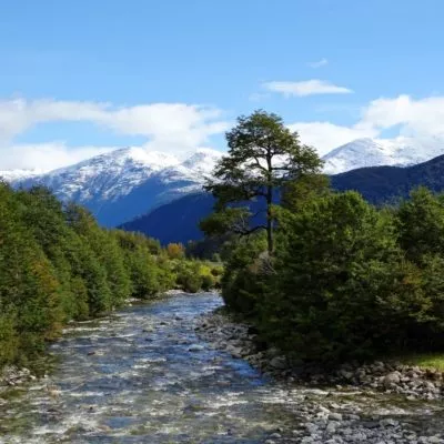View of a river in the Carretera Austral road trip in Chile.
