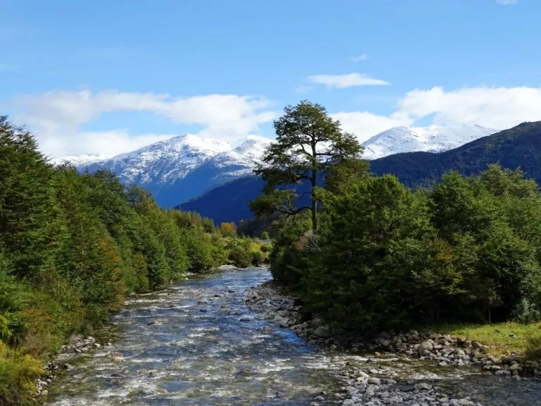 View of a river in the Carretera Austral road trip in Chile.