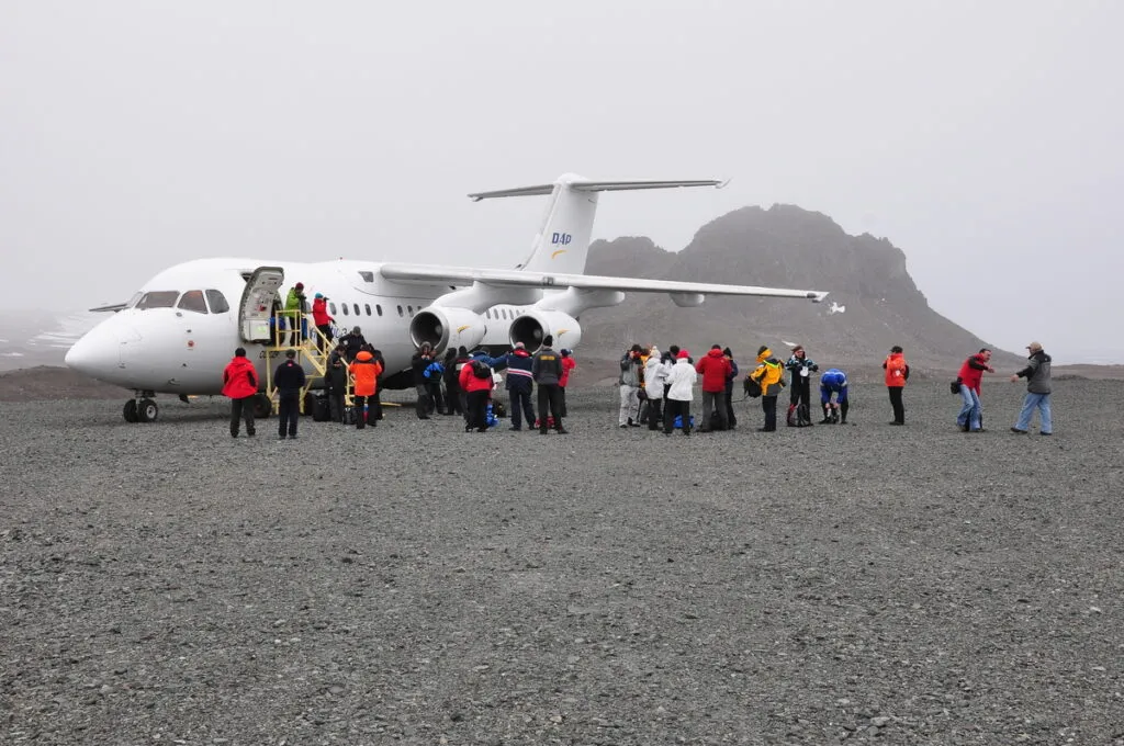 Passengers boarding antarctica aircraft