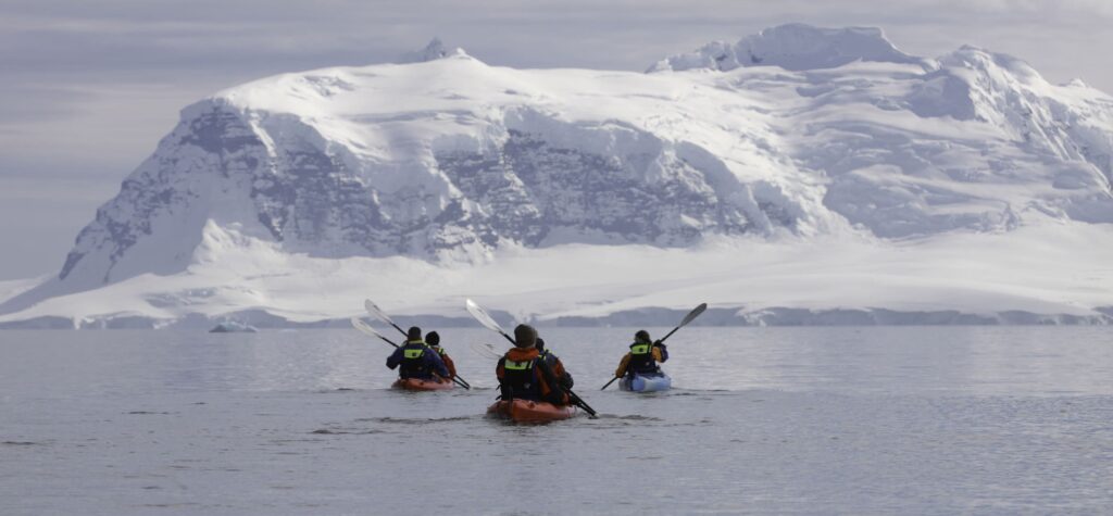 Enjoying the Antarctic scenery while kayaking