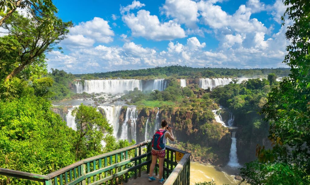 Enjoying of one of the viewpoints in the Iguaz&uacute; Falls
