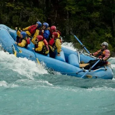 a group of people rafting in River Baker Chile
