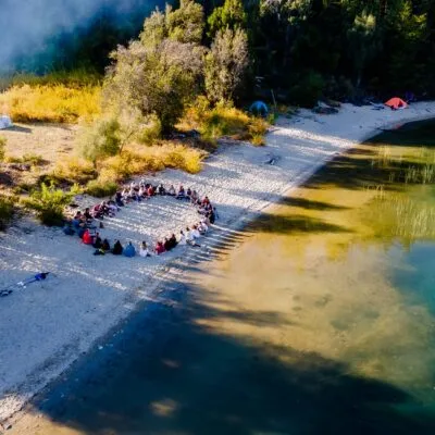 Reforesting team gathered in a circle
