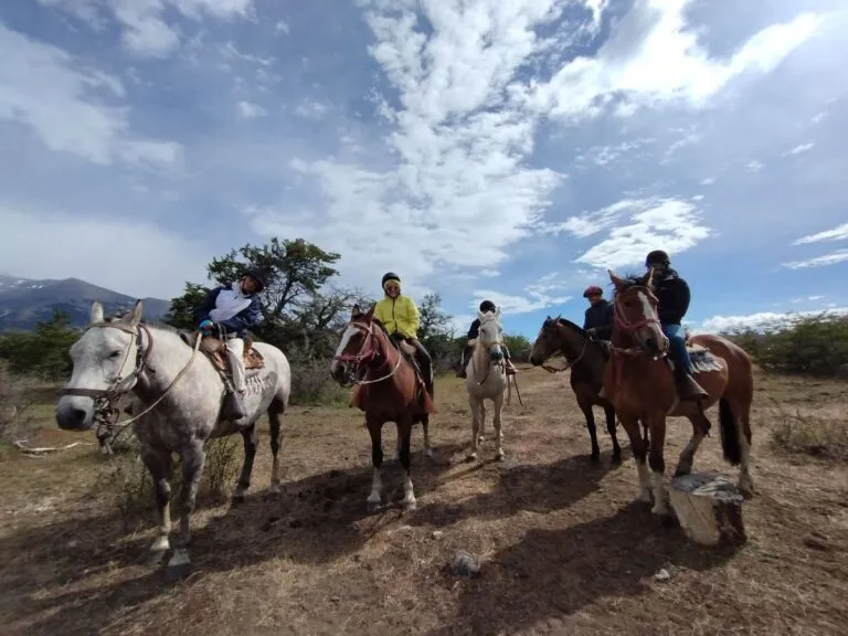 A group of tourist horseriding in pristine camps