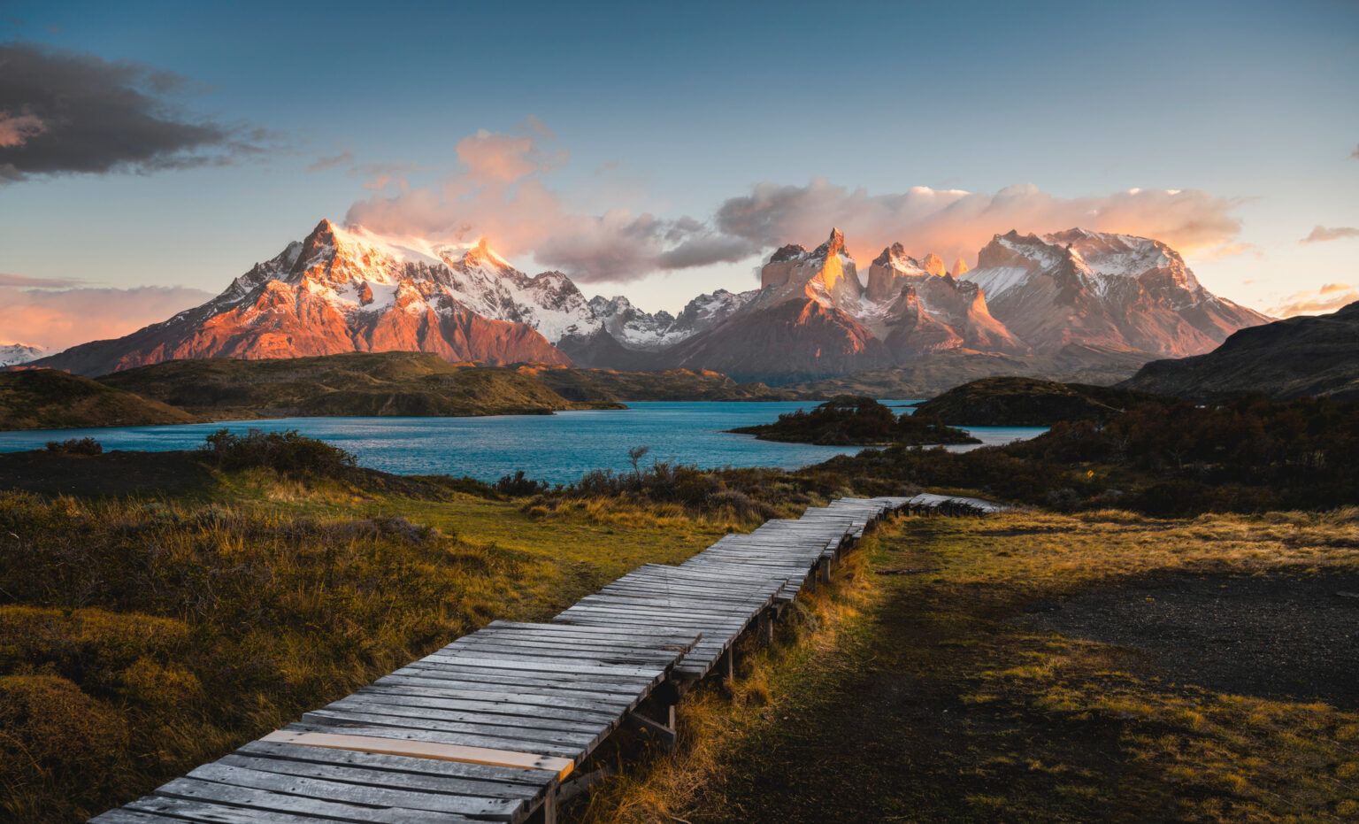 Sunset view of torres del paine national park