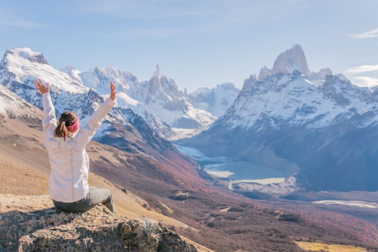 Hiker taking a rest in a trail of El Chalten.