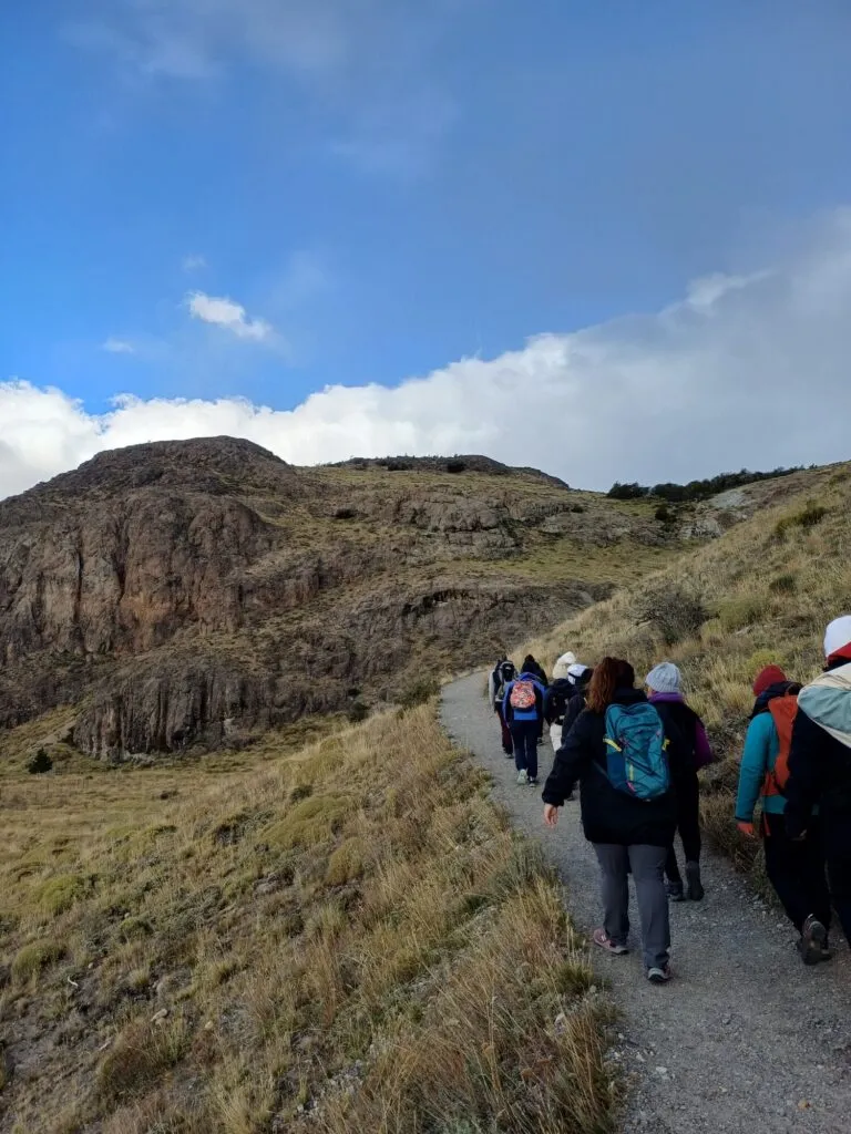 A group in the Hiking trail Mirador de los C&oacute;ndores in EL Chalt&eacute;n, Patagonia, Argentina. 
