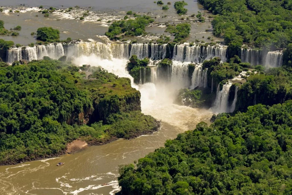 View of iguazu falls and iguazu rainforest from above