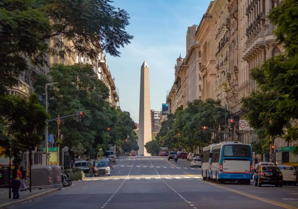 The Obelisco in Buenos Aires seen from Diagonal Norte's Avenue