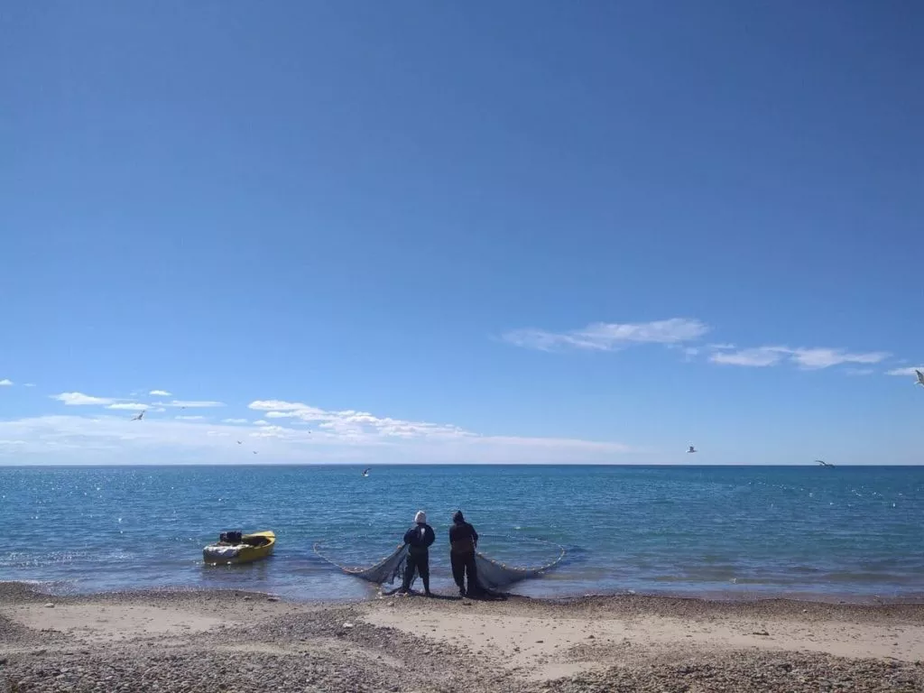 Self-drive trip to Patagonia, fishermen in Puerto Madryn coast.